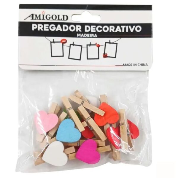 Jogo de Mini Prendedores Decorativos 12 Peças em MDF