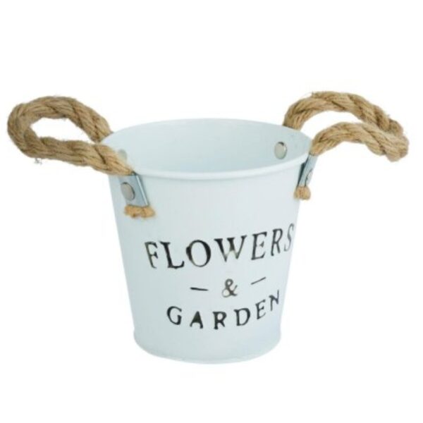 Balde Decorativo de Metal 10,5cm Alça de Corda Branco