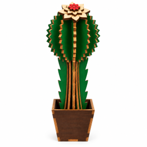 Cacto Geométrico de Madeira com Flor