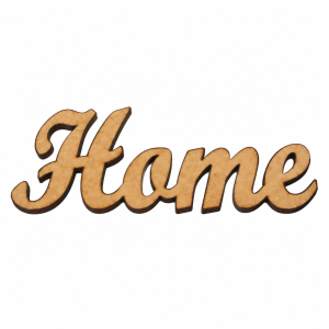 Placa de madeira com “Home” cursivo